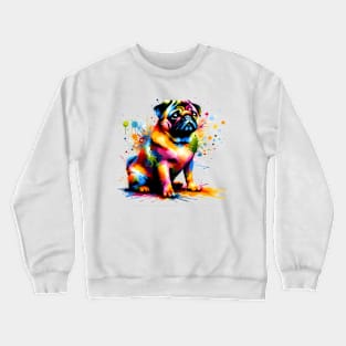 Artistic Colorful Splash Interpretation of Sitting Pug Crewneck Sweatshirt